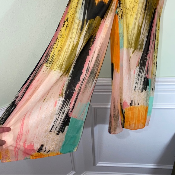 Vintage Brushstroke Color Block Chiffon Casual Pant Tank 2 pc Set Size S - Picture 6 of 12